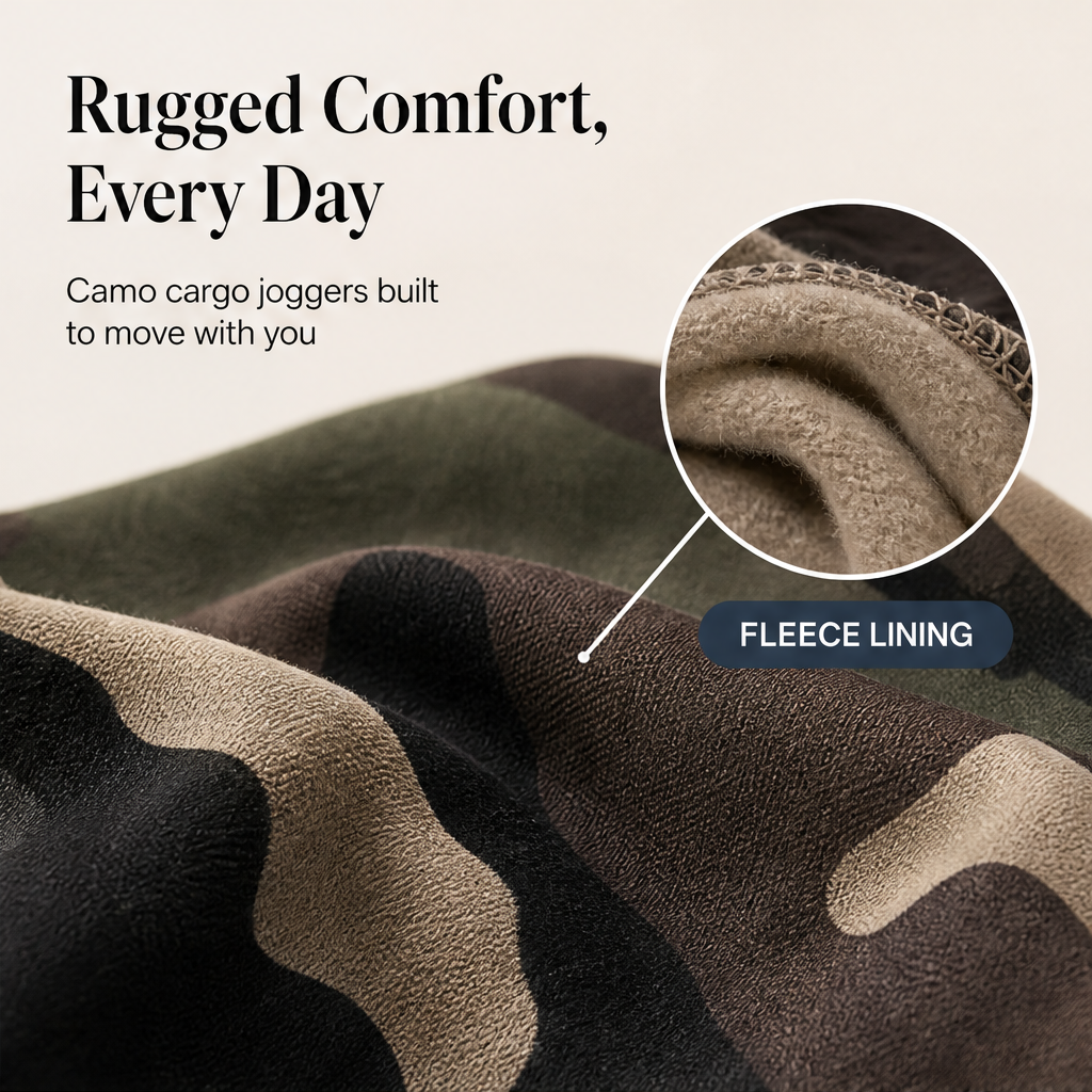 Fernbrook – Fleece-Lined Camo Jogger Cargo Pants + 50% OFF features