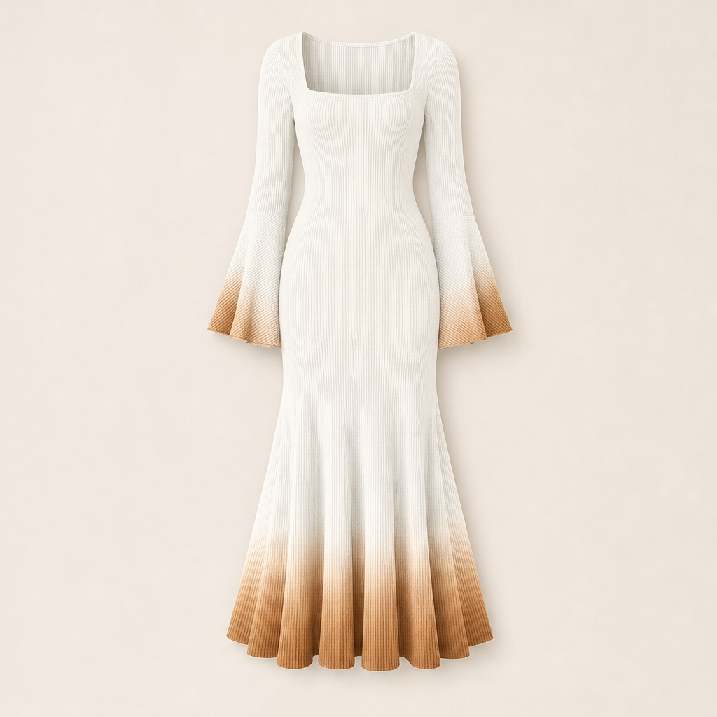 Sablecroft – Ombre Ribbed Knit Fitted Mermaid Midi Dress + 50% OFF Ivory