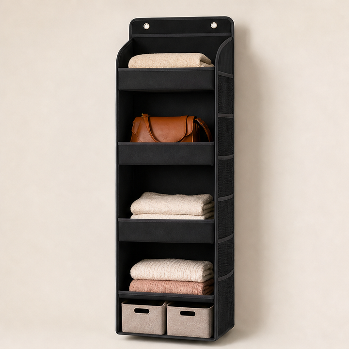 TidyTiers – 5-Tier Space-Saving Hanging Closet Organizer + 50% OFF Black