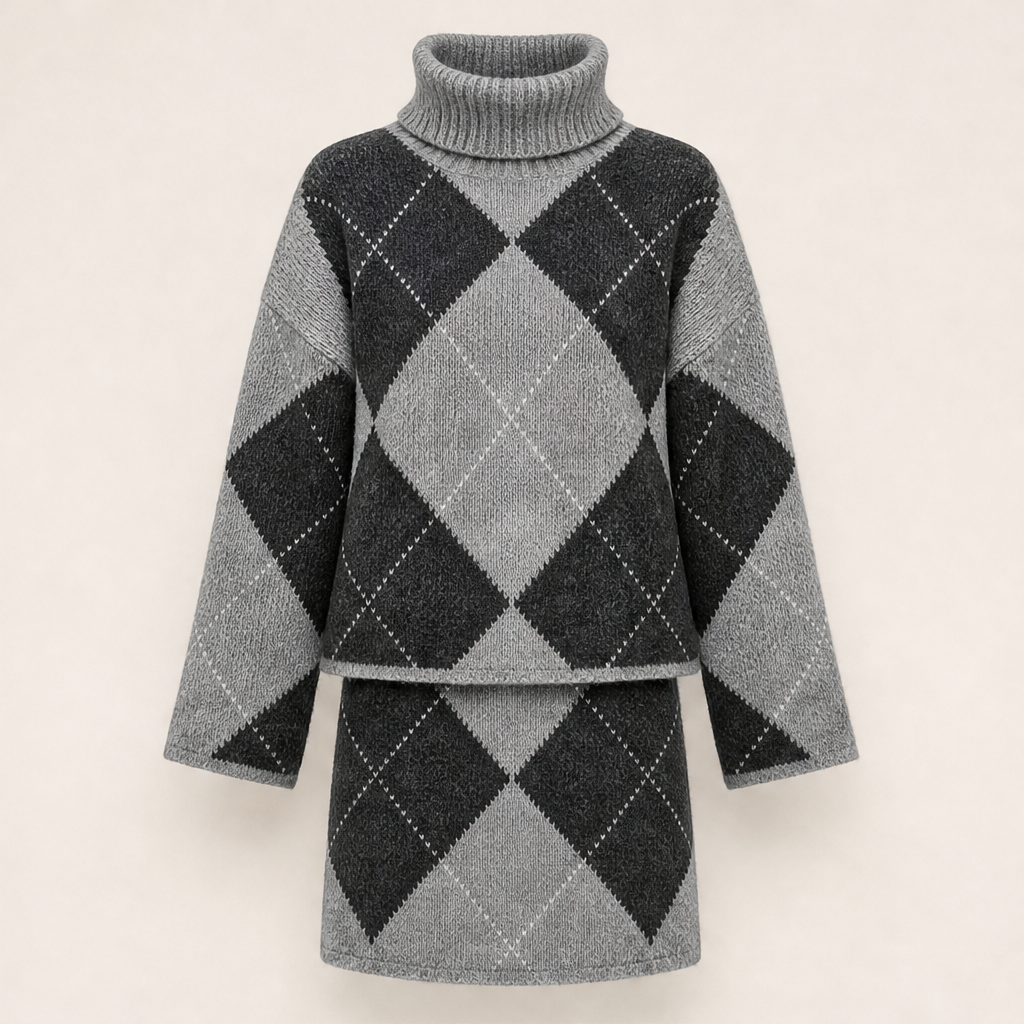 Thornmere – Cosy Argyle Knit Sweater &amp; Skirt Set + 50% OFF Grey