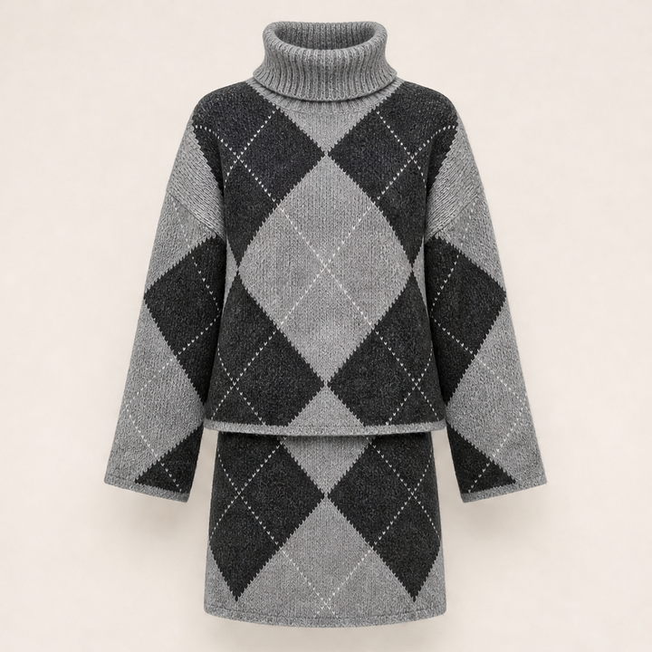 Thornmere – Cosy Argyle Knit Sweater &amp; Skirt Set + 50% OFF Grey