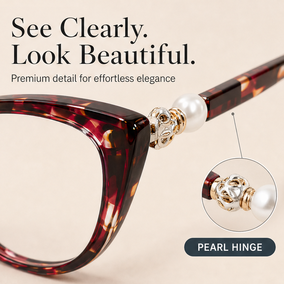 Lumendale – Cat-Eye Progressive Reading Glasses with Pearl Hinge + 50% OFF features