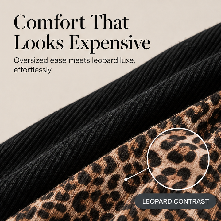 Fauxpelle – Oversized Tunic &amp; Wide-Leg Pants Leopard Two-Piece Set + 50% OFF features