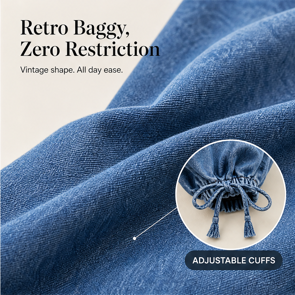 Millrow – Adjustable-Cuff High-Waist Balloon Jeans + 50% OFF features