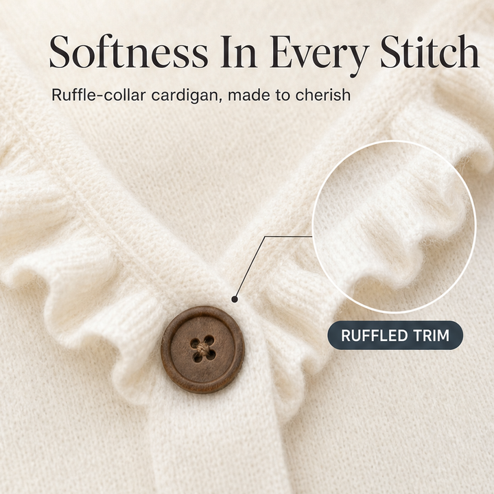 Cozelle – Ruffle Collar Soft Knit Button-Down Cardigan + 50% OFF features