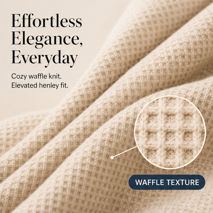 Cozeloom – Waffle Knit Long Sleeve Henley Top + 50% OFF features
