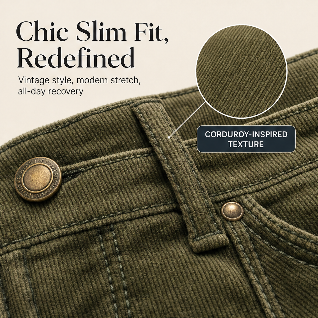 Verdelane – Stretch Slim Fit Corduroy-Style Jeans + 50% OFF features