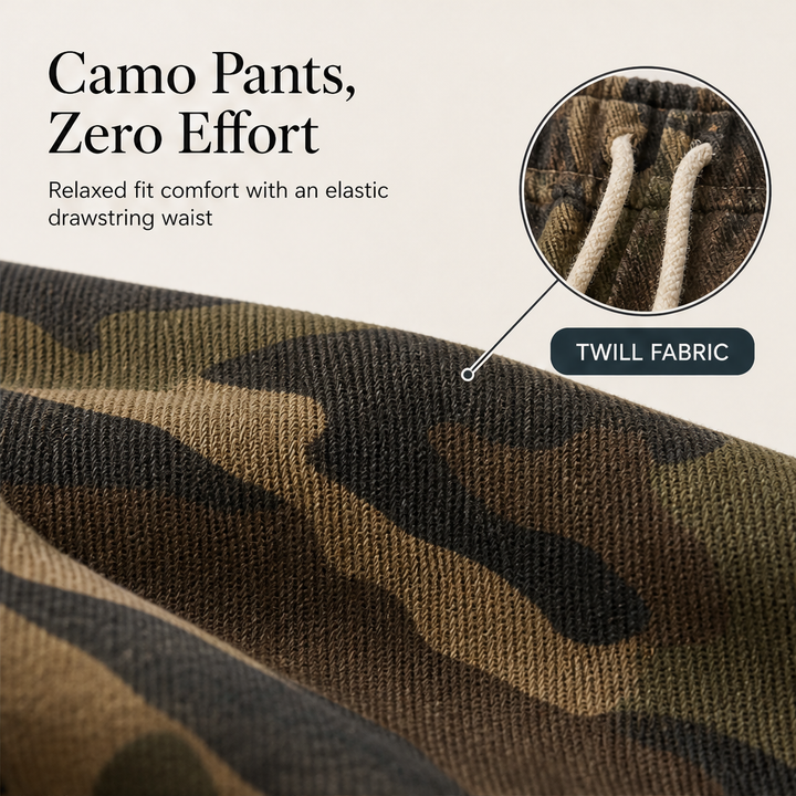 Ridgewick – Relaxed Fit Camouflage Drawstring Pants + 50% OFF features