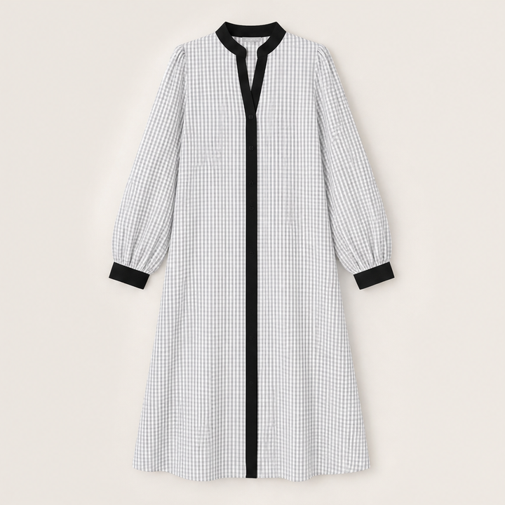 Marlowick – Contrast Trim Gingham A-Line Shirt Dress + 50% OFF Grey