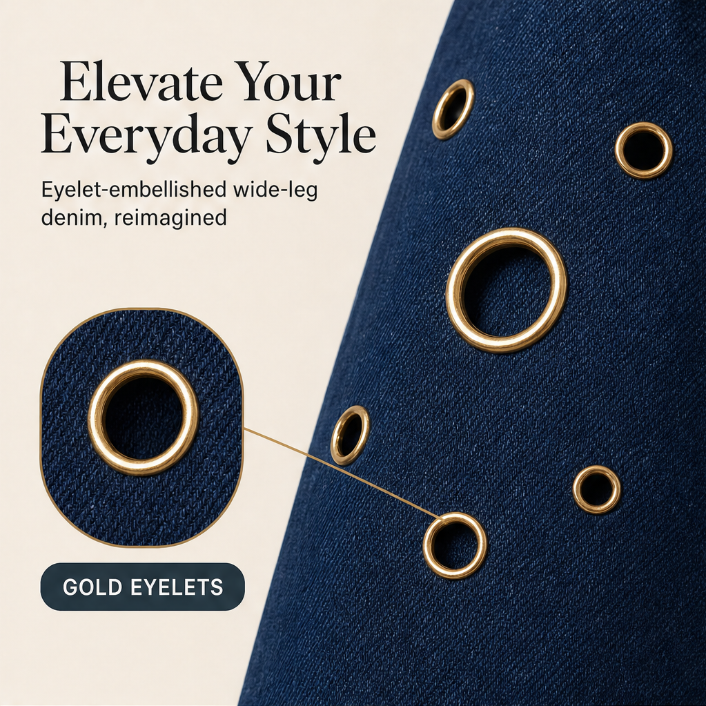 Marlowick – Vintage Wide-Leg Jeans with Gold Eyelet Detail + 50% OFF features