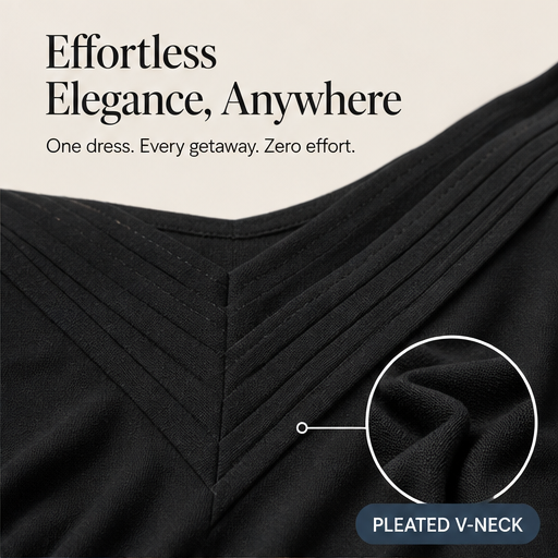 Pleatholm – Pleated V-Neck Batwing Sleeve Dress features