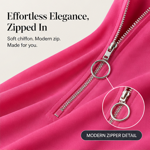 Silkaven – Double-Layer Zipper V-Neck Flowy Chiffon Top + 50% OFF features