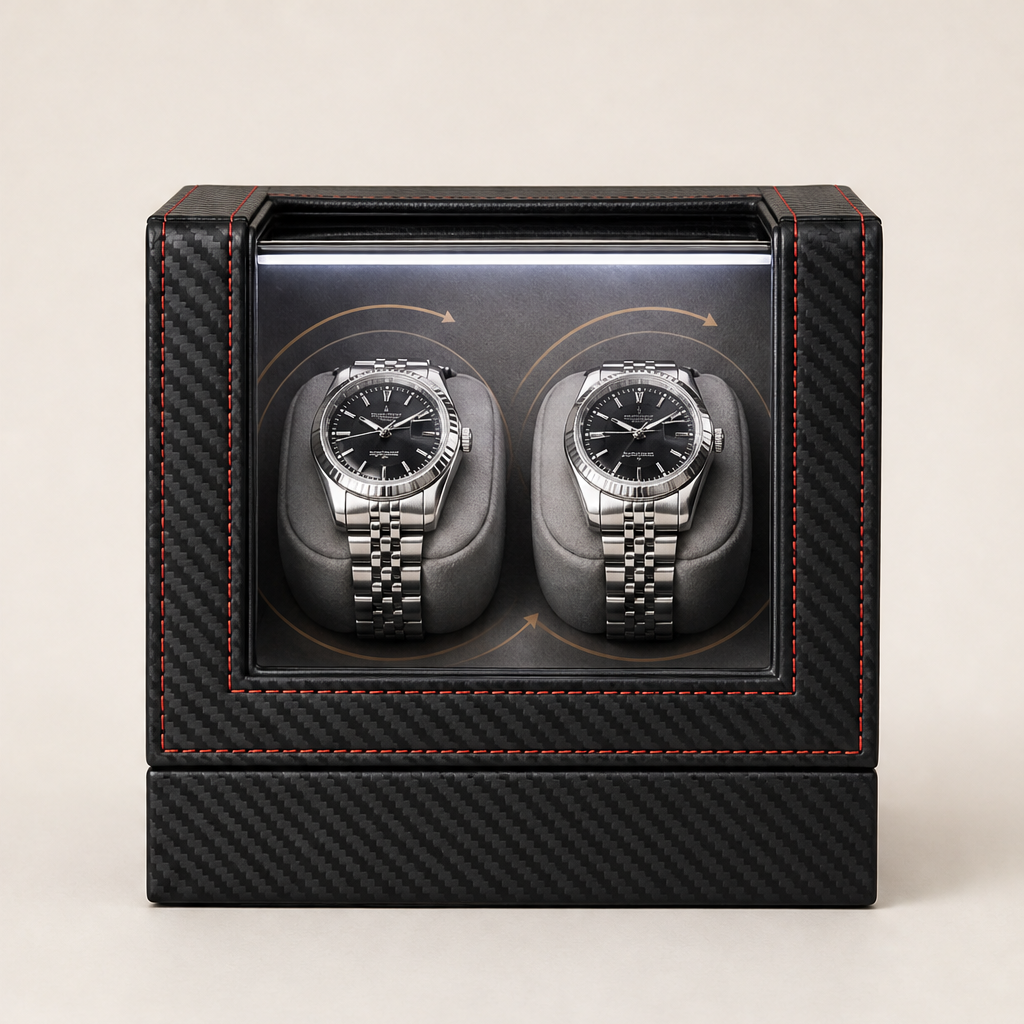Rotarque – Silent Dual-Rotation Automatic Watch Winder Box + 50% OFF Black Carbon Fiber