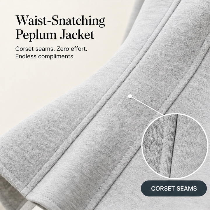 Waistelle – Corset-Seam Peplum Zip-Up Jacket with Puff Sleeves + 50% OFF features