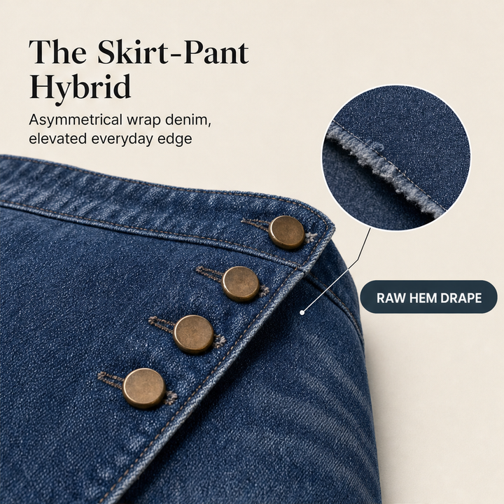 Marlowick – Asymmetrical Wrap-Front High-Waist Wide-Leg Jeans + 50% OFF features