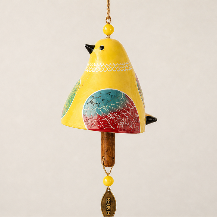 Sparrowbloom – Hand-Painted Folk Art Bird Wind Chime + 50% OFF Yellow