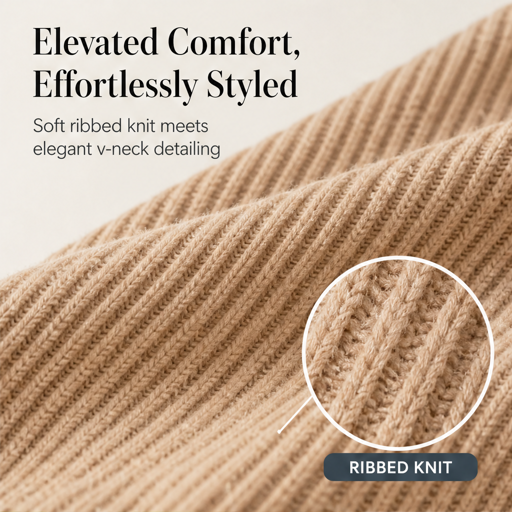 Ribwick – Ribbed Knit V-Neck Hooded Pullover with Side Slits + 50% OFF features