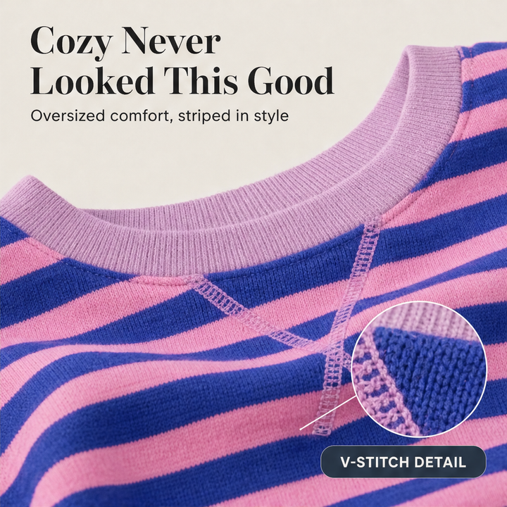 Cozelle – Striped Lantern-Sleeve Oversized Pullover Sweatshirt + 50% OFF features