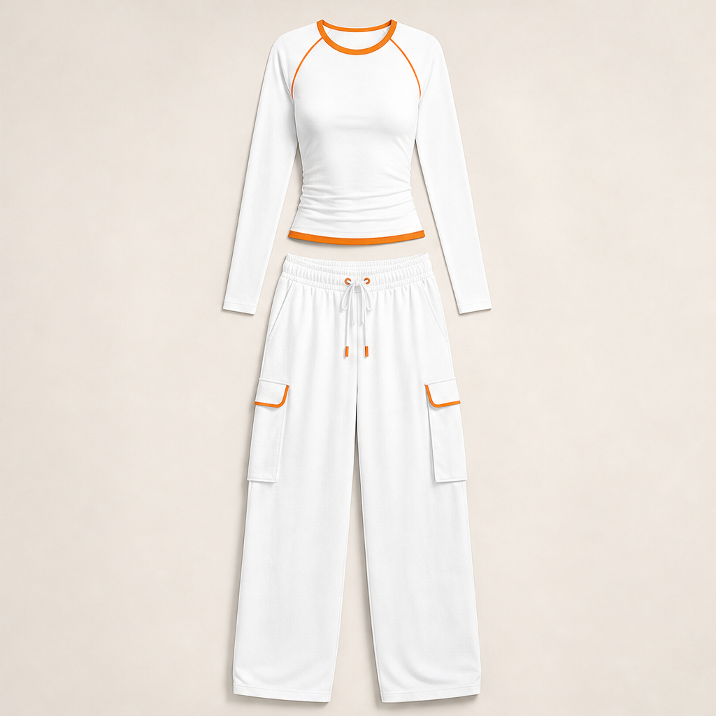 Ashcroft Athletics – Retro Color-Blocked Cotton Top and Pants Set + 50% OFF White