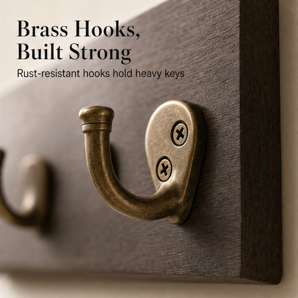 Oakhollow – Solid Wood Entryway Organizer with Key Hooks and Shelf + 50% OFF detail