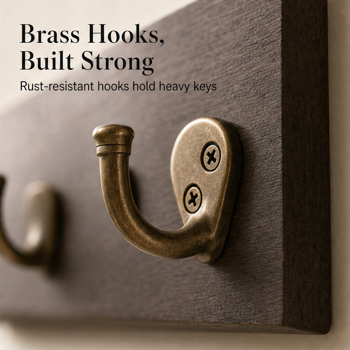 Oakhollow – Solid Wood Entryway Organizer with Key Hooks and Shelf + 50% OFF detail