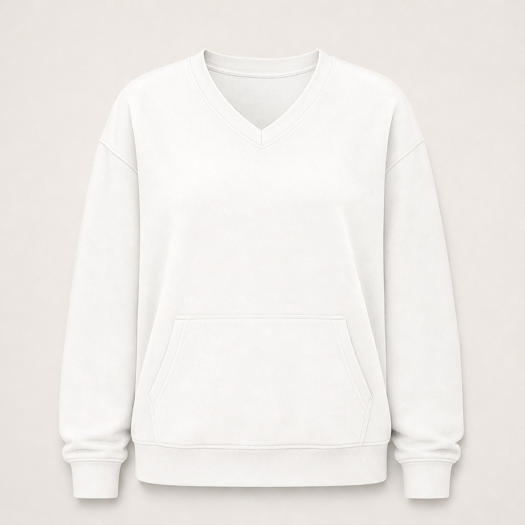 Softmere – Kangaroo Pocket V-Neck Oversized Sweatshirt + 50% OFF White