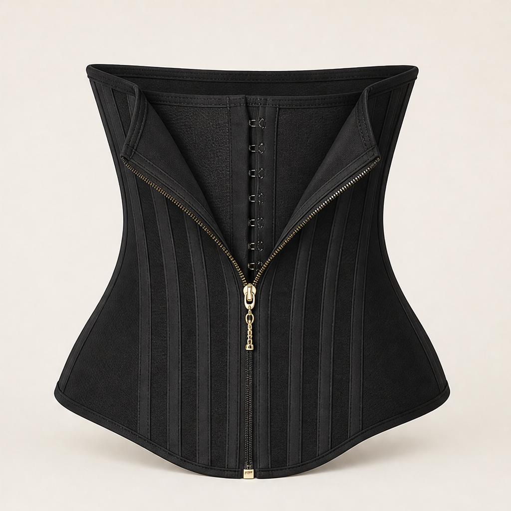 Cincora – 23-Steel-Bone Zip Front Waist Trainer Corset + 50% OFF Black