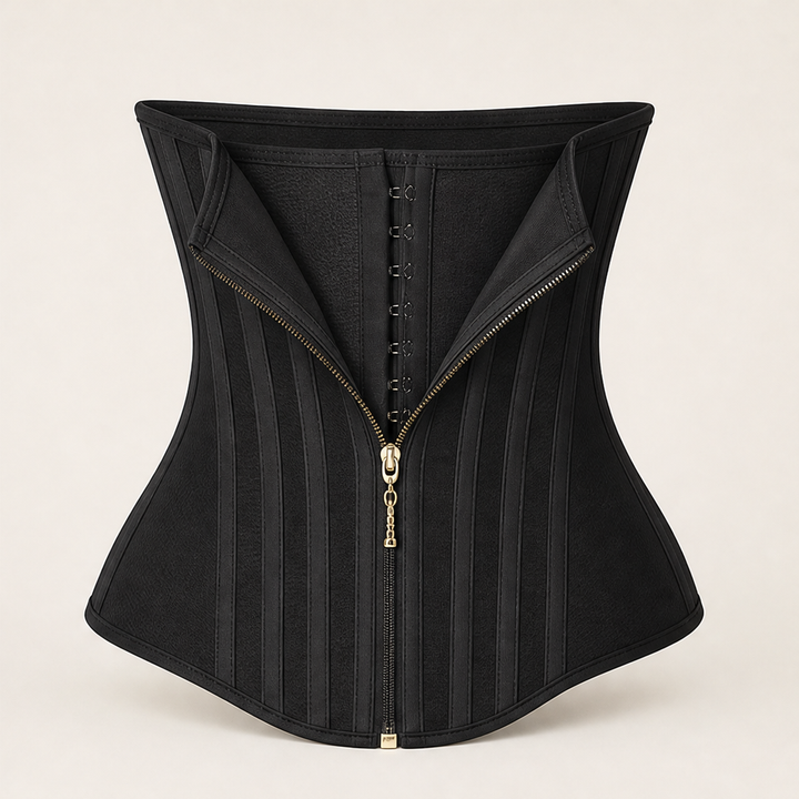 Cincora – 23-Steel-Bone Zip Front Waist Trainer Corset + 50% OFF Black