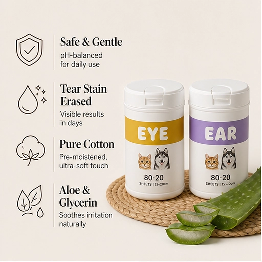 Whiskerwell – Gentle Eye &amp; Ear Cleaning Wipes for Dogs, Cats &amp; Small Pets + 1+1 FREE