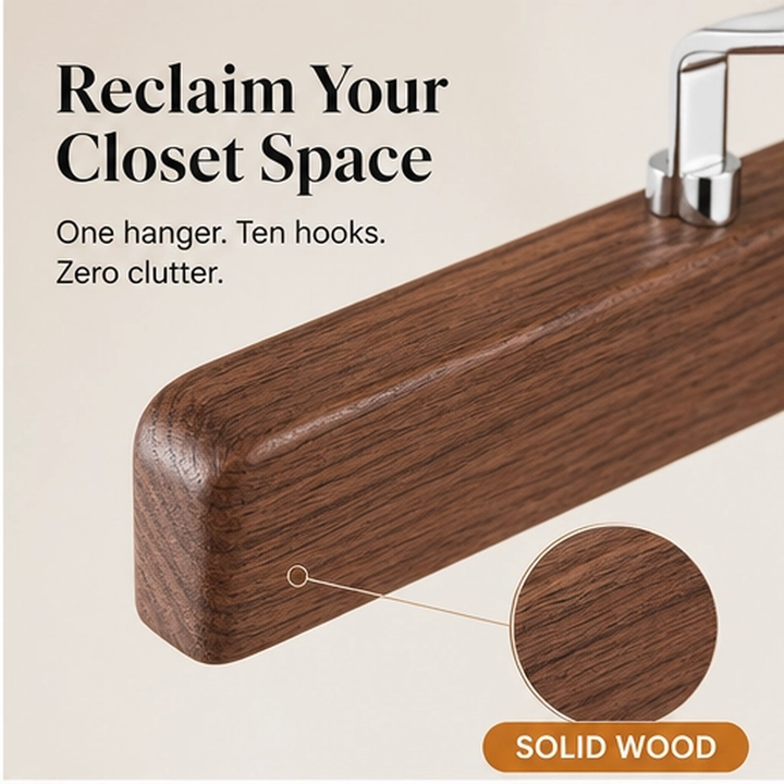 Stowen – Solid Wood 8-Clip Space-Saving Closet Organizer Hanger with 360° Swivel Hook + 50% OFF