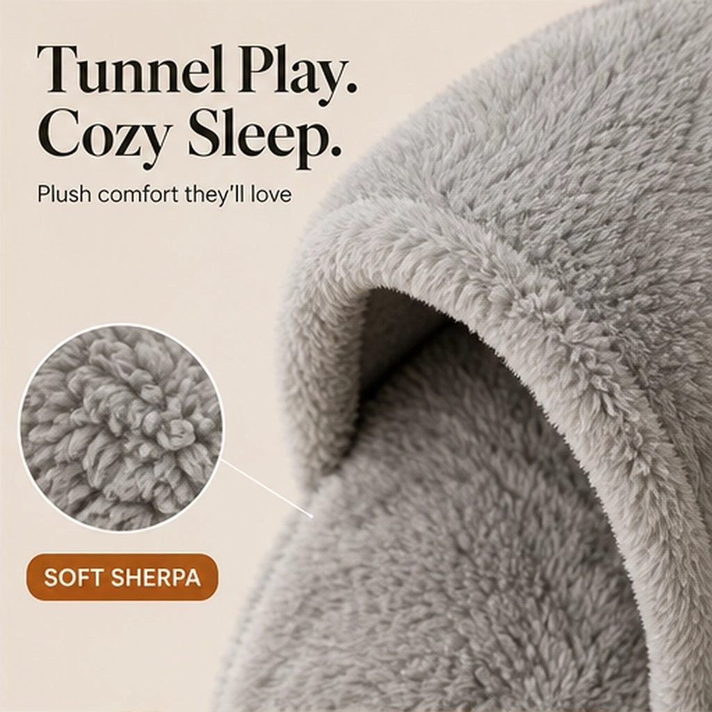 Purrhollow – Foldable 2-in-1 Plush Cat Tunnel Bed + 50% OFF