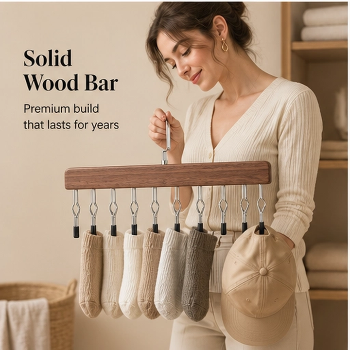 Stowen – Solid Wood 8-Clip Space-Saving Closet Organizer Hanger with 360° Swivel Hook + 50% OFF