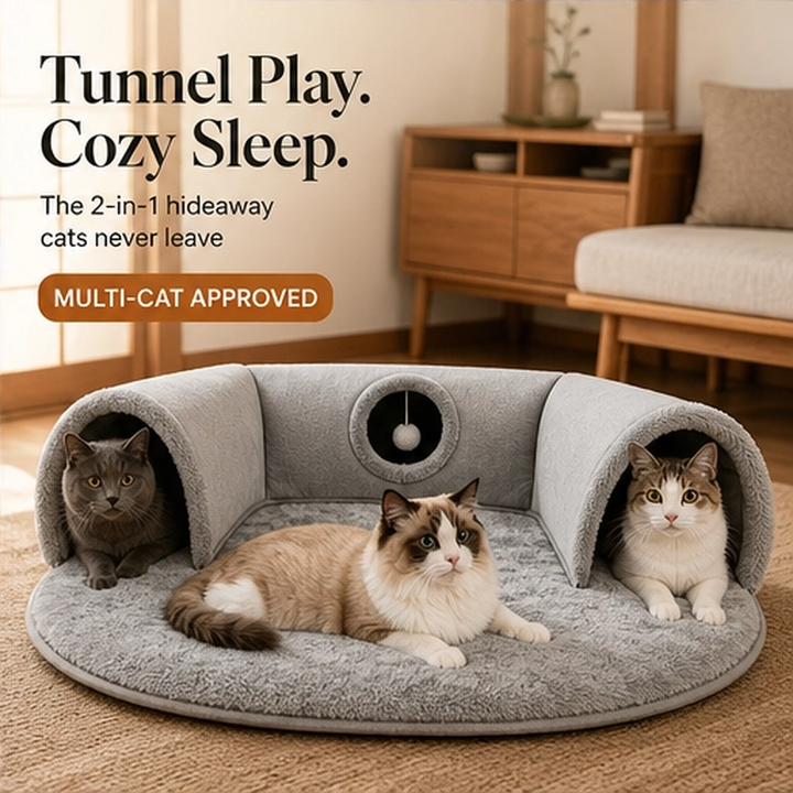 Purrhollow – Foldable 2-in-1 Plush Cat Tunnel Bed + 50% OFF