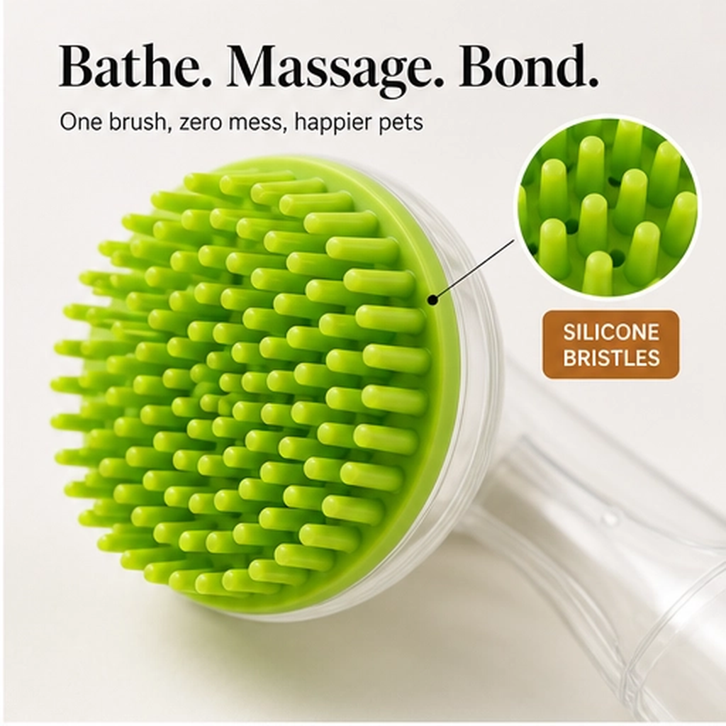 Scrubble – 2-in-1 Pet Bath Brush with Shampoo Dispenser &amp; Long Handle + 50% OFF