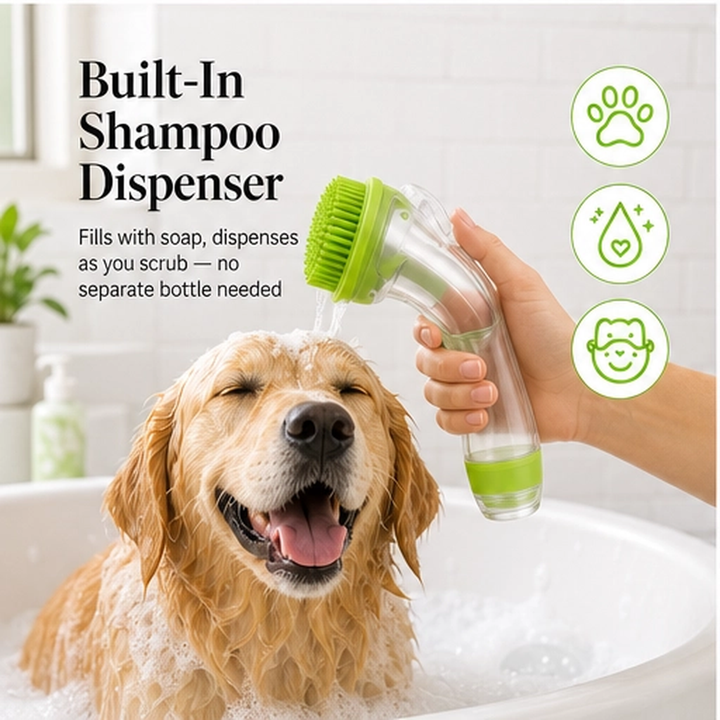 Scrubble – 2-in-1 Pet Bath Brush with Shampoo Dispenser &amp; Long Handle + 50% OFF
