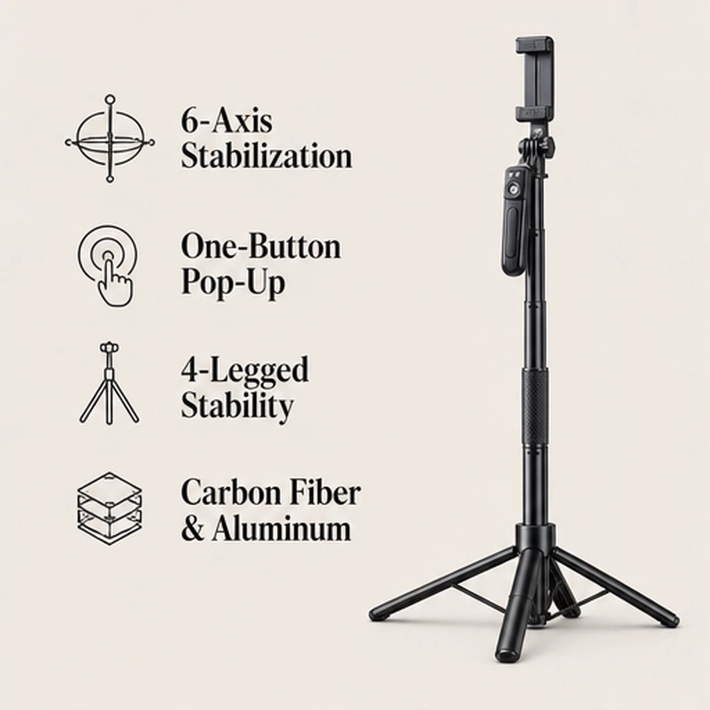 Quadrix – 4-Legged Pop-Up Selfie Stick Tripod, 180cm Extendable with Remote + 50% OFF