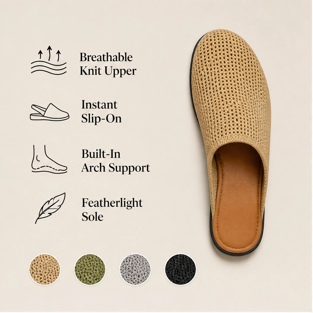Cloudmere – Breathable Knit Slip-On Mules with Cushioned Sole + 50% OFF