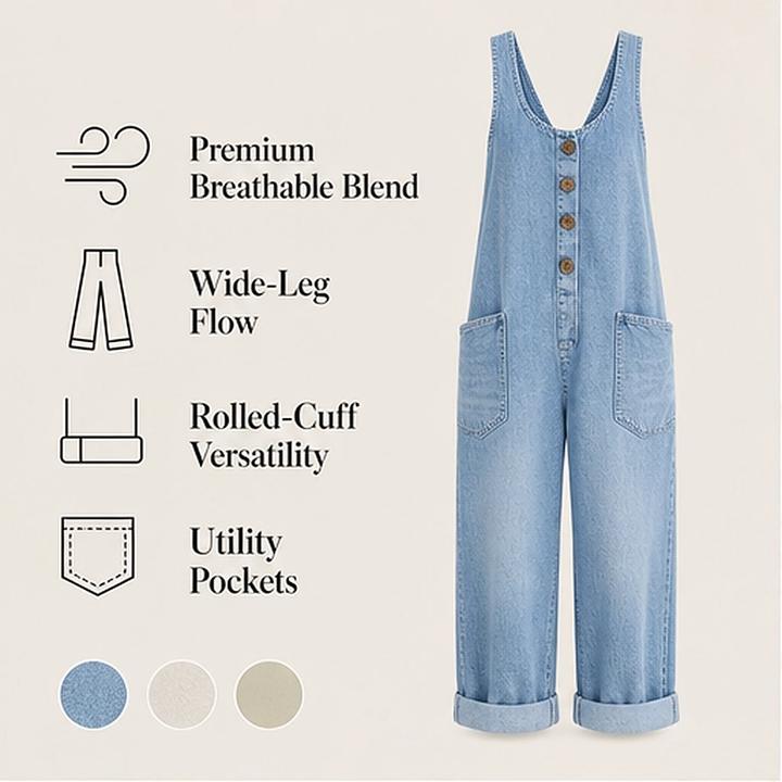Sundrift – Relaxed Wide-Leg Sleeveless Jumpsuit with Pockets + 50% OFF