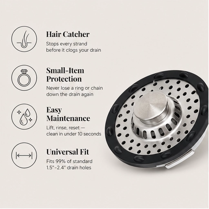 Steelbrook – 3-in-1 Pop-Up Stainless Steel Sink Stopper &amp; Strainer + 50% OFF