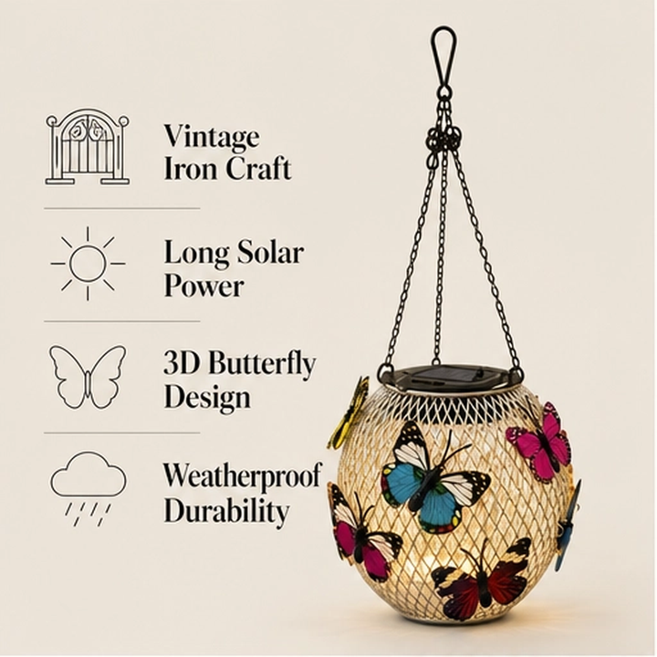Flutterglow – Solar Butterfly Hanging Lantern for Garden &amp; Patio + 50% OFF