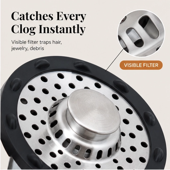 Steelbrook – 3-in-1 Pop-Up Stainless Steel Sink Stopper &amp; Strainer + 50% OFF