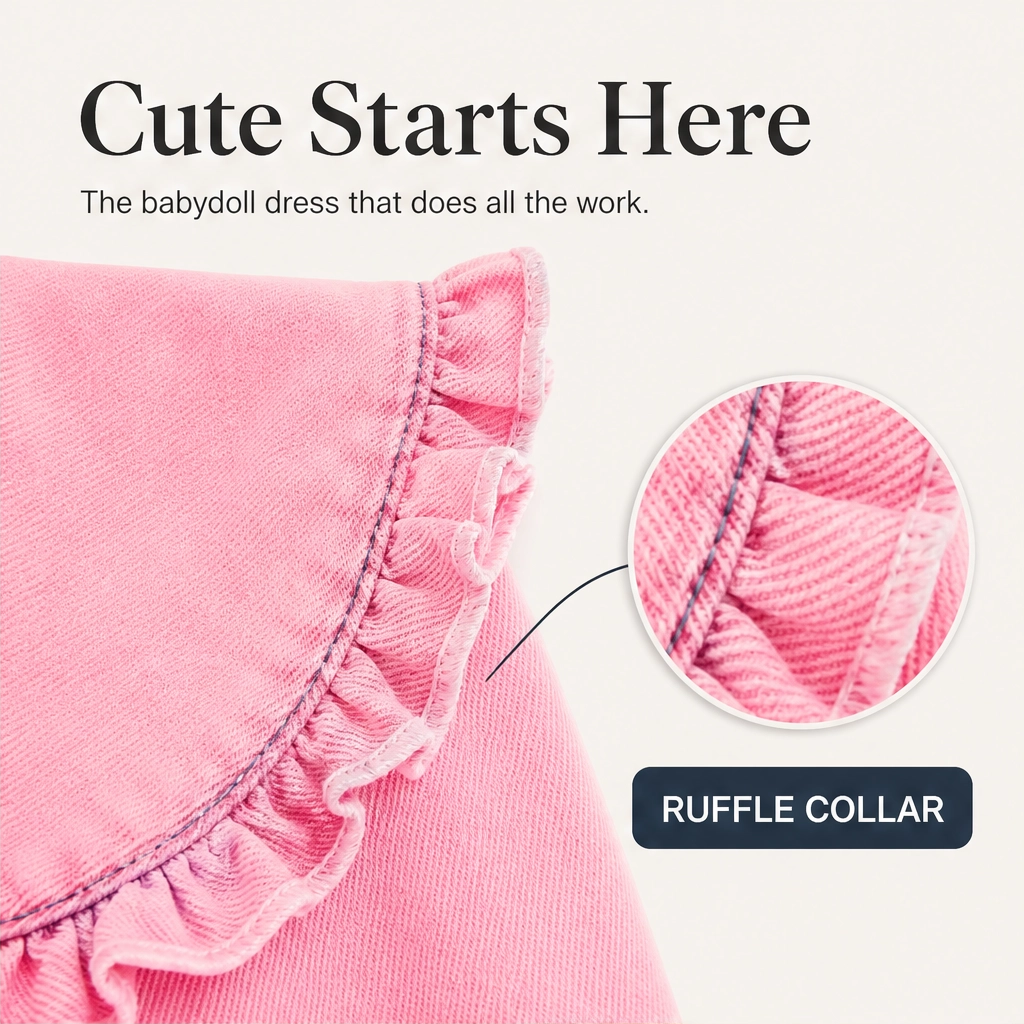 Fleurette – Ruffled Peter Pan Collar Flowy Denim Babydoll Mini Dress + 50% OFF
