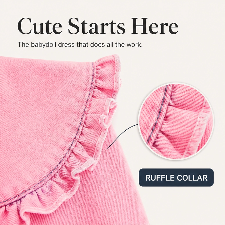 Fleurette – Ruffled Peter Pan Collar Flowy Denim Babydoll Mini Dress + 50% OFF