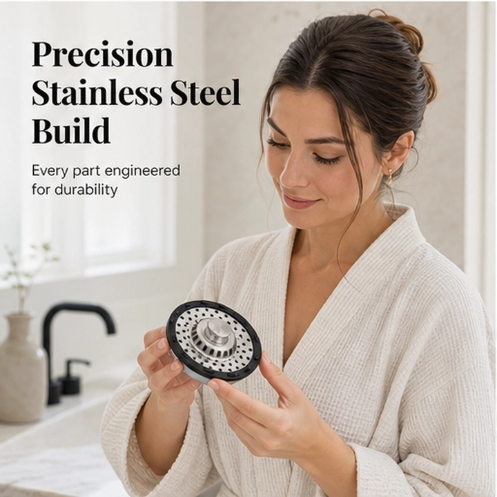 Steelbrook – 3-in-1 Pop-Up Stainless Steel Sink Stopper &amp; Strainer + 50% OFF