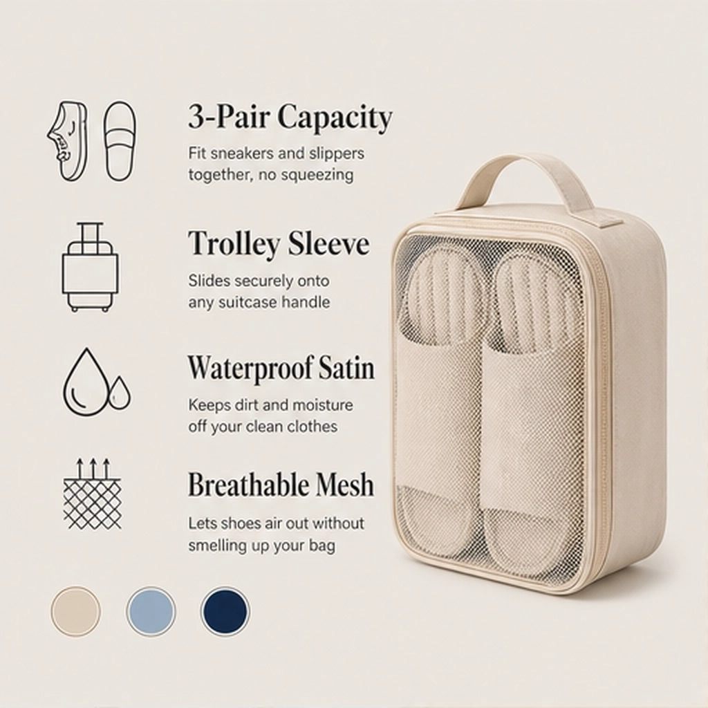 Solvoy – 3-Pair Travel Shoe Organizer with Trolley Sleeve + 50% OFF