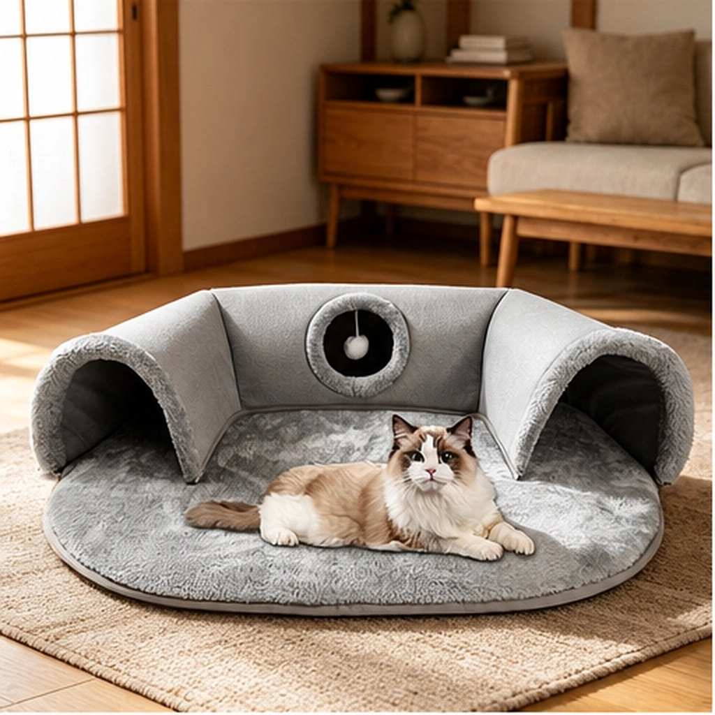 Purrhollow – Foldable 2-in-1 Plush Cat Tunnel Bed + 50% OFF