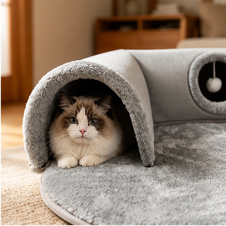 Purrhollow – Foldable 2-in-1 Plush Cat Tunnel Bed + 50% OFF