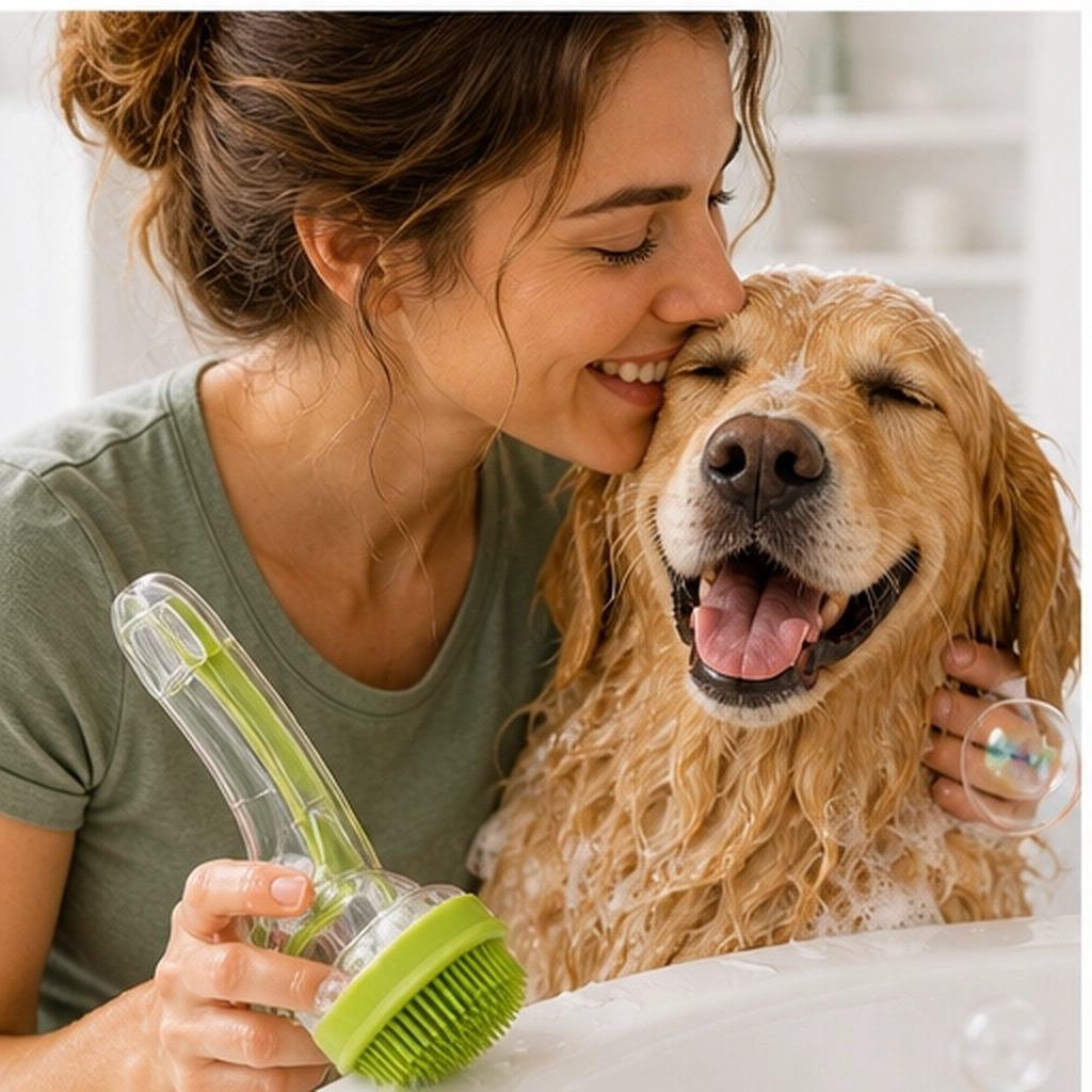 Scrubble – 2-in-1 Pet Bath Brush with Shampoo Dispenser &amp; Long Handle + 50% OFF