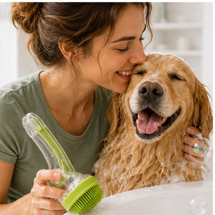 Scrubble – 2-in-1 Pet Bath Brush with Shampoo Dispenser &amp; Long Handle + 50% OFF
