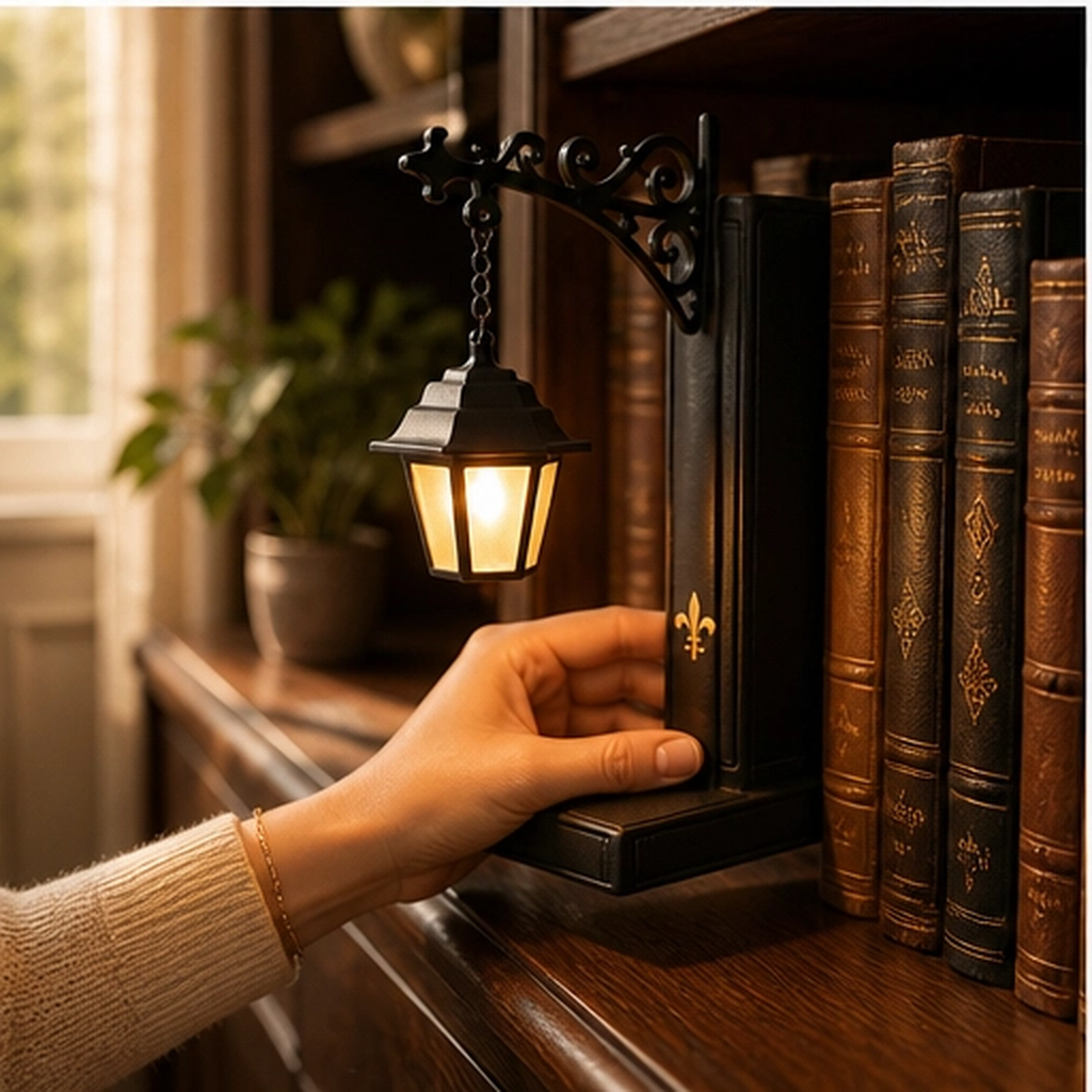 Emberwick – Iron Street Lamp Bookend with Warm Glow Hanging Lantern + 50% OFF